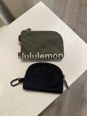 lululemon olive green zip pouch and black clip coin case
